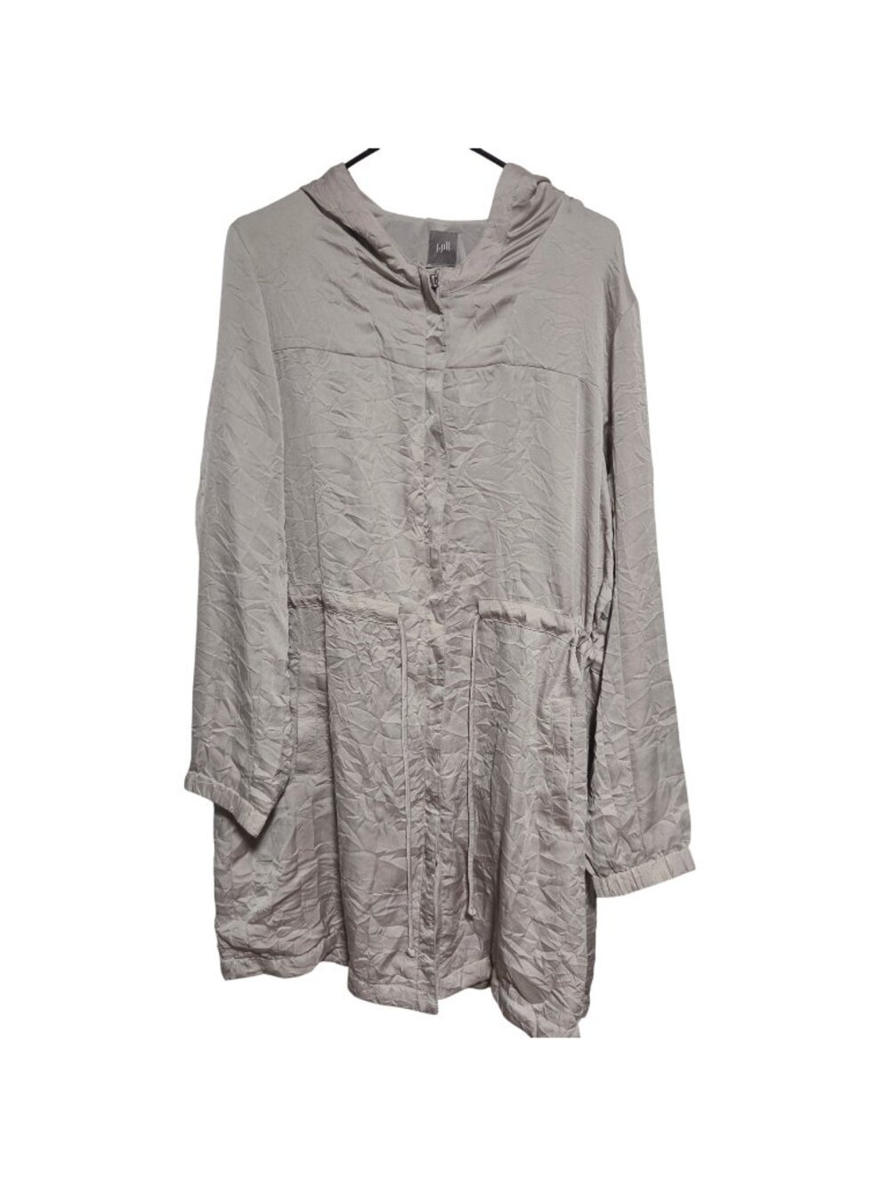 J Jill Womens Hooded Jacket Size Large Gray Coat Drawstring Waist Long